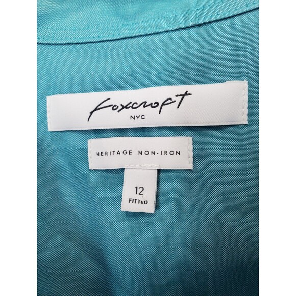 Foxcroft Heritage Non-Iron Fitted Cotton Turquoise 3/4 Sleeve Button-Up Top 12 - Picture 3 of 5